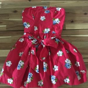 Red strapless party floral dress